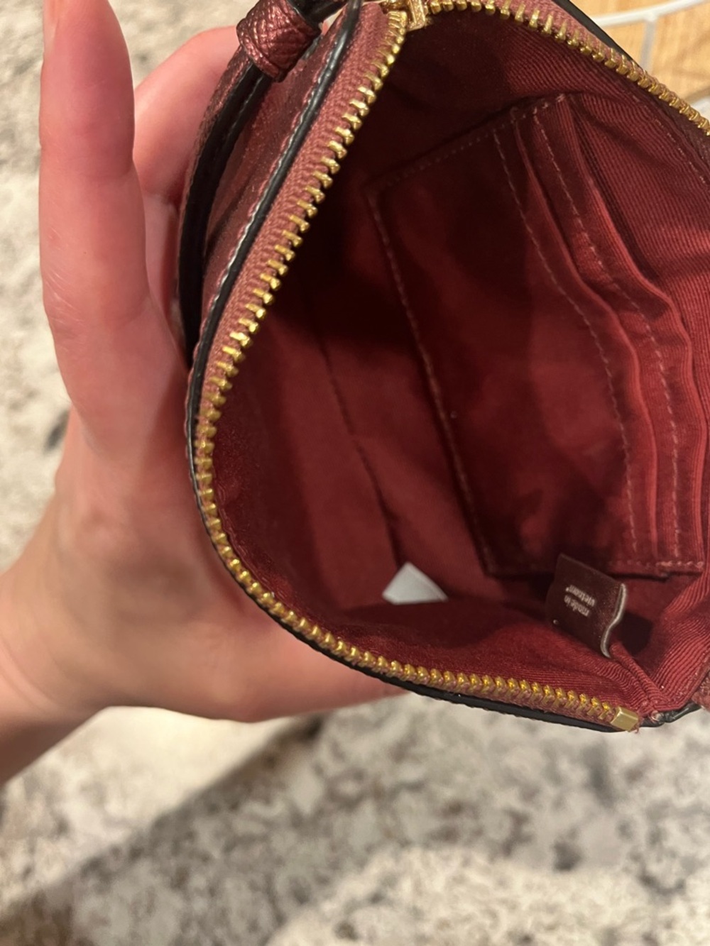 Coach Shimmer Burgundy Leather Wristlet - Picture 6 of 9